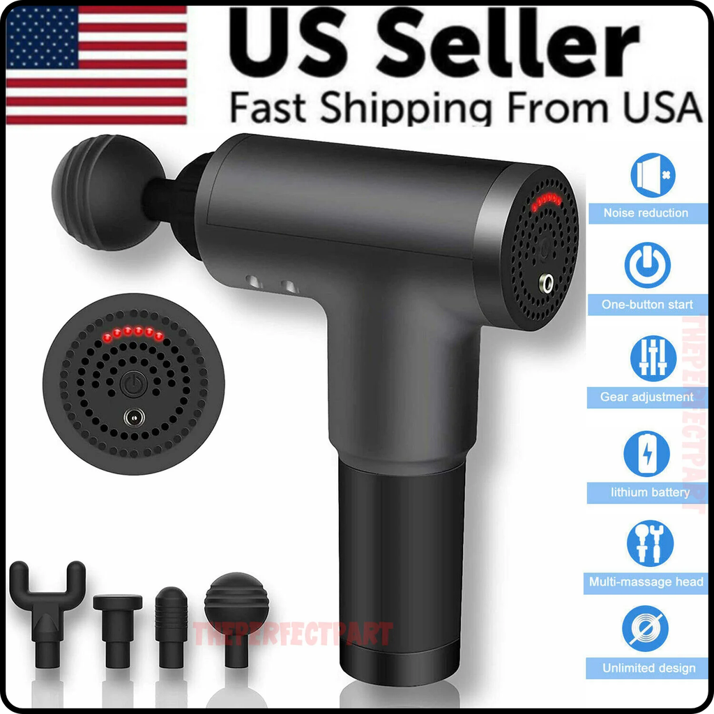 Massage Gun - Percussion Massager Deep Tissue Muscle Vibrating Relaxing + 4 Heads