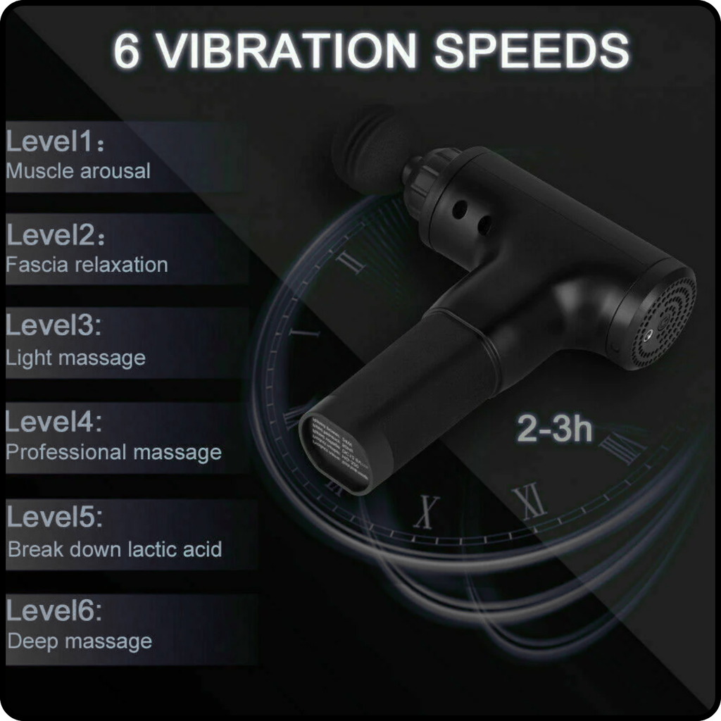 Massage Gun - Percussion Massager Deep Tissue Muscle Vibrating Relaxing + 4 Heads