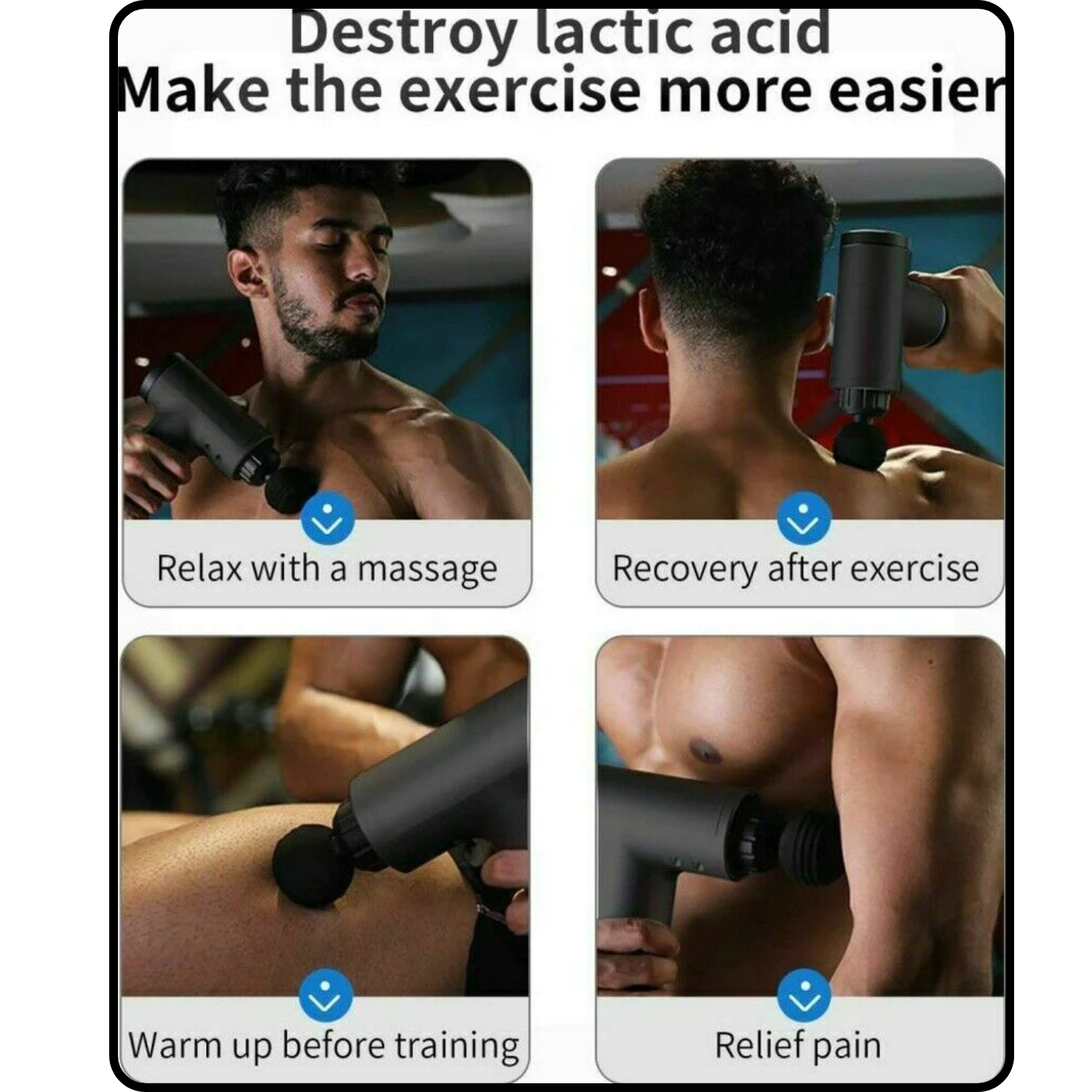 Massage Gun - Percussion Massager Deep Tissue Muscle Vibrating Relaxing + 4 Heads