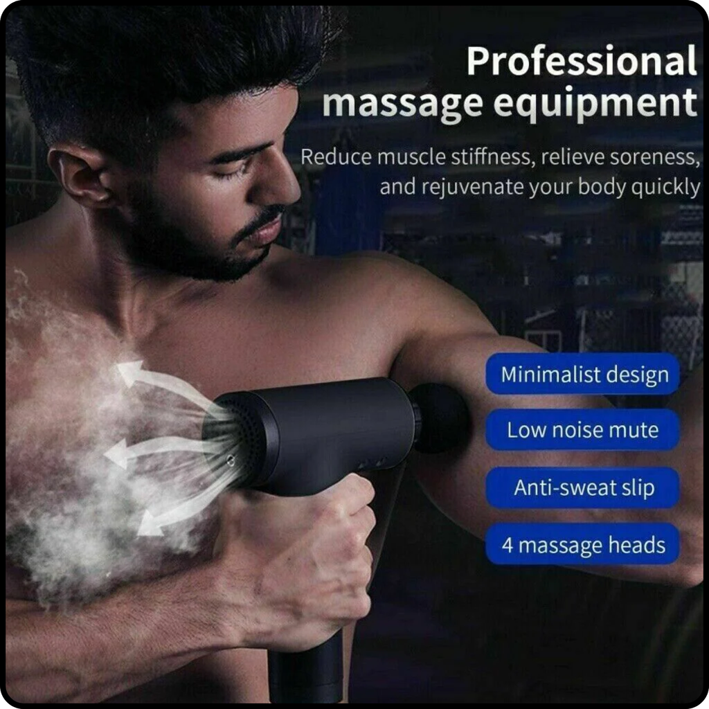 Massage Gun - Percussion Massager Deep Tissue Muscle Vibrating Relaxing + 4 Heads